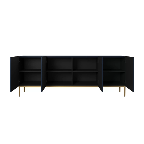 Komoda Nicole 200 cm z ryflowanym frontem i metalowymi nogami - granat / złote nóżki - Limitowana oferta